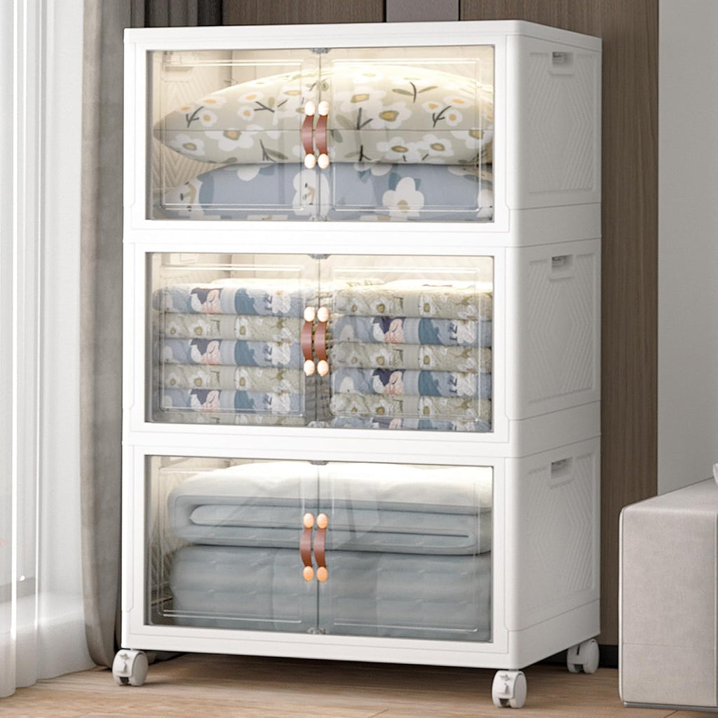 Extra Large Stackable Storage Bins with Lids & Wheels & Door, 480QT-160QT/40GAL*3Pack Foldable