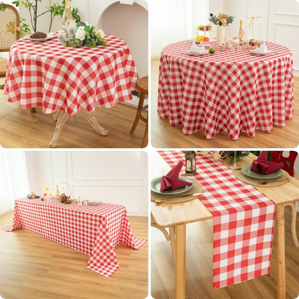 Waterproof Plaid Tablecloth Fabric - Round 120 Inch Classic Gingham Checker Table Cloth for