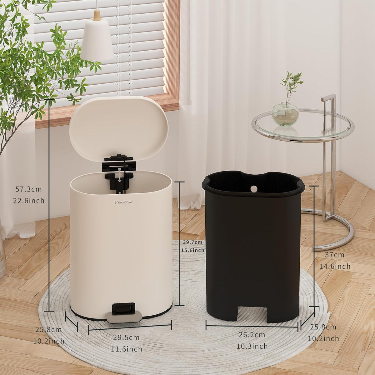 3.2Gallon Bathroom Trash Bin with Soft Close Lid,Oval Brushed Stainless Steel Garbage Can with