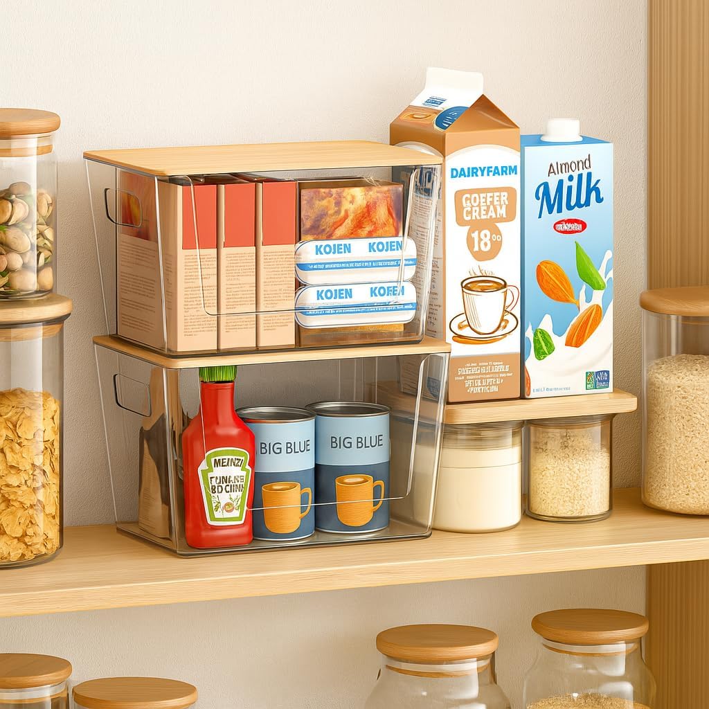 2 Set Pantry Organizers and Storage - Kitchen Organizer with Bamboo Lid for Fruit, Onion, Potato