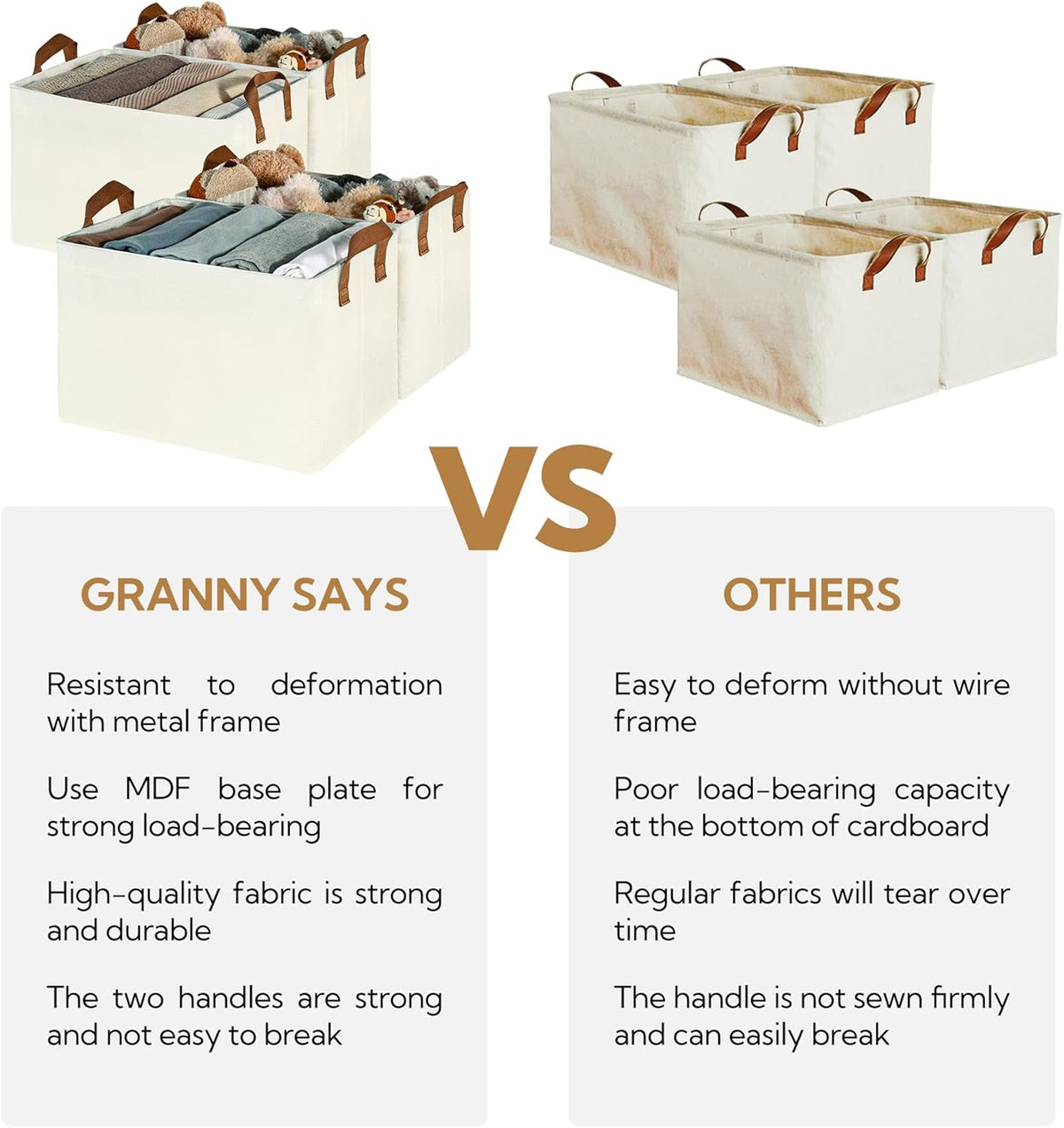 GRANNY SAYS Closet Storage Baskets, Collapsible Fabric Storage Bins with Metal Frame, Clothes