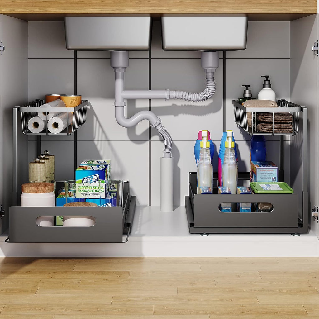 Under Sink Organizer, 2 Tier Under Sink Organizers and Storage Multi-Purpose Under Sink Storage for