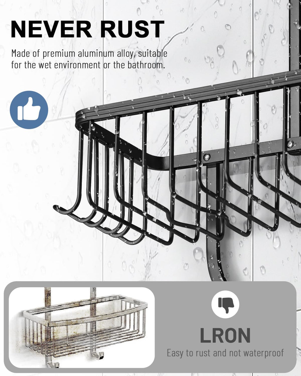 MSAICOE Shower Caddy Hanging - Never Rust Shower Hanging Organizer - Aluminum Over the ShowerHead