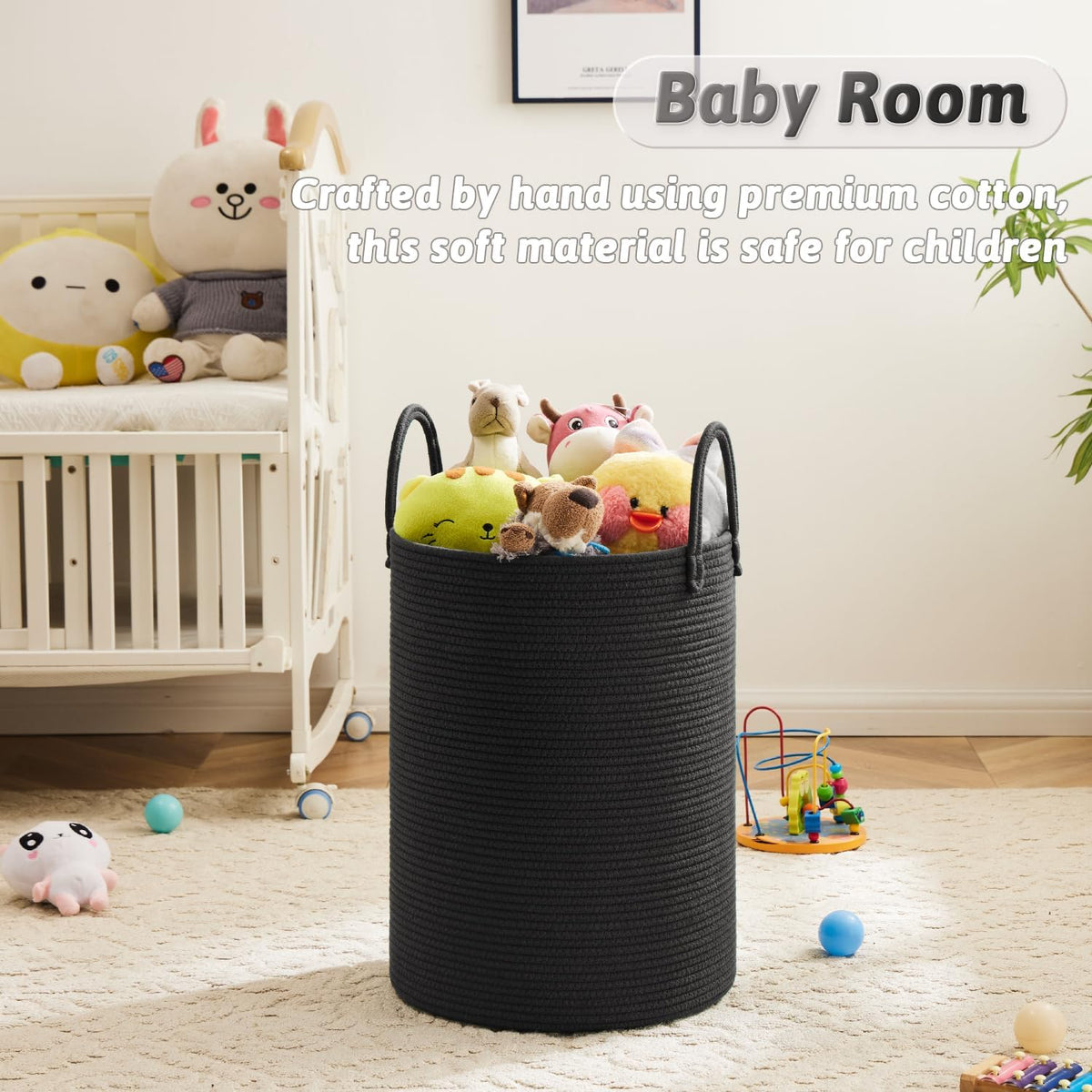 Laundry Basket,Woven Cotton Rope Laundry Hamper,60L for Decorative Storage of Dirty Clothes,Toys