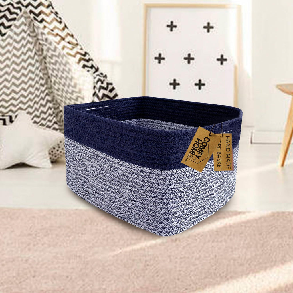 COMFY-HOMI 3PACK Rectangular Cotton Rope Basket With Handles for Shelves|Dog Toy|Baby Gift - Dark