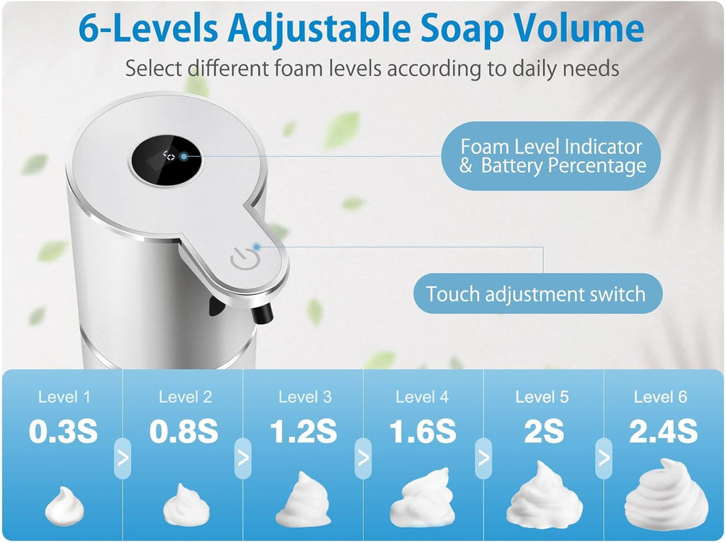 Automatic Foaming Soap Dispenser 12.8oz, Rechargeable & 6 Levels Foaming Adjustable with Digital