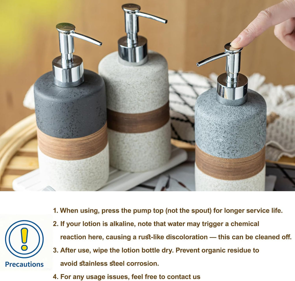 Ceramic Soap Dispenser Set for Hand Soap, Shampoo, Dish Soap, Conditioner, Bathroom & Kitchen