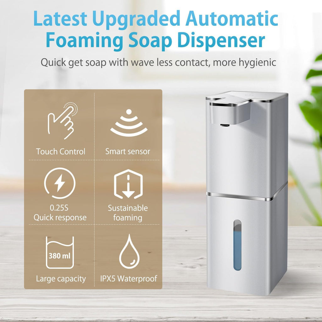 Automatic Foaming Soap Dispenser Touchless 380ml/12.8oz Rechargeable Hand Soap Dispenser Wall