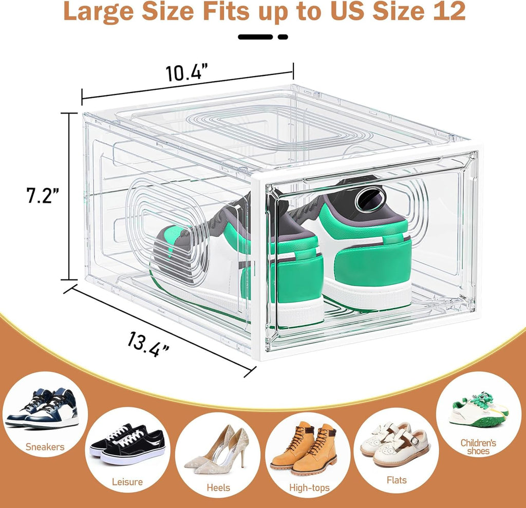 6 Pack Thicken Shoe Organizer Stackable,Upgraded Sturdy Shoe Storage Box with Magnetic Door,Shoe