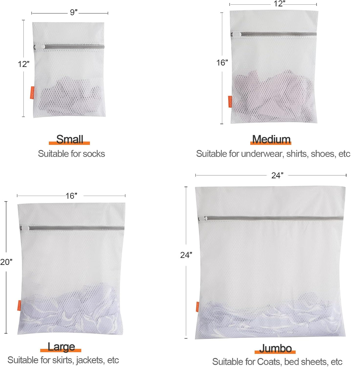 Polecasa 3Pcs 12 x 16 Inches Extra Durable 125g Diamond Mesh Laundry Bags with Sturdy Zipper for
