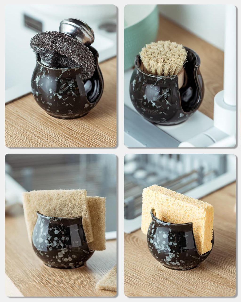 Kitchen Sponge Holder, Ceramic Dish Sponge Holder Kithen Sink Organizer Farmhouse Brush Holder Dish