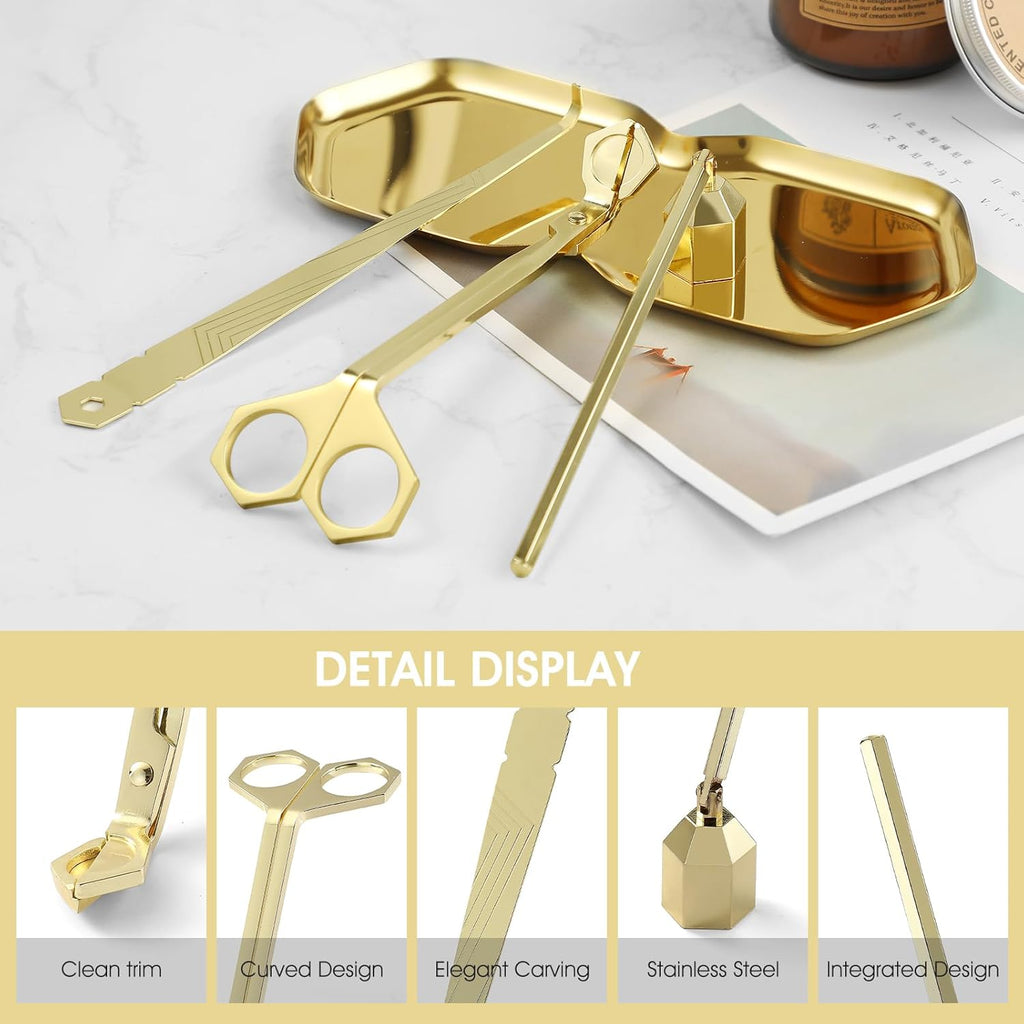 PATOISE 4 in 1 Candle Accessory Set, Wick Trimmer, Candle Snuffer, Wick Scoop,Storage Tray,Perfect