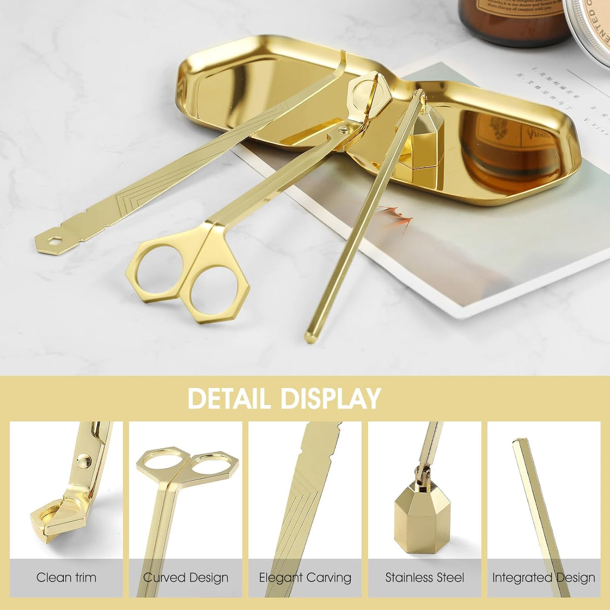 3-in-1 Candle Accessory Set, Wick Trimmer, Candle Snuffer, Wick Spoon, Stainless Steel Material