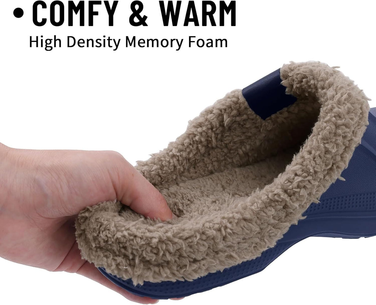 Beslip Classic Fur Lined Clogs Waterproof Winter Fuzzy Slippers for Women Men Indoor and Outdoor