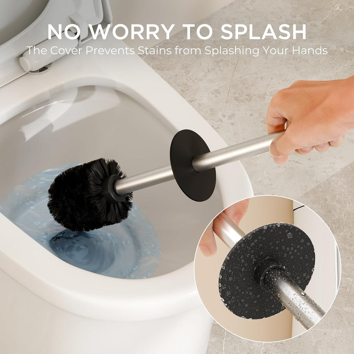 FORIOUS Toilet Brush and Holder Set Brushed Nickel, 304 Stainless Steel Long Handle and Heavy Duty