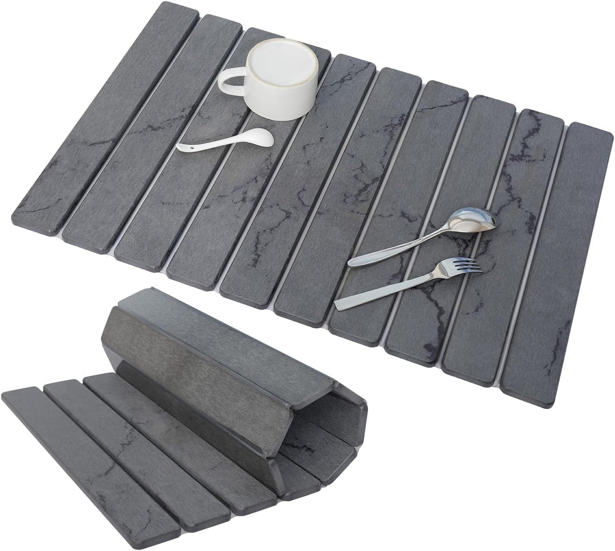 Stone Drying Mat for Kitchen Counter 24"×16" ,Large Dish Drying Mat with Drainage Grooves, Non-Slip