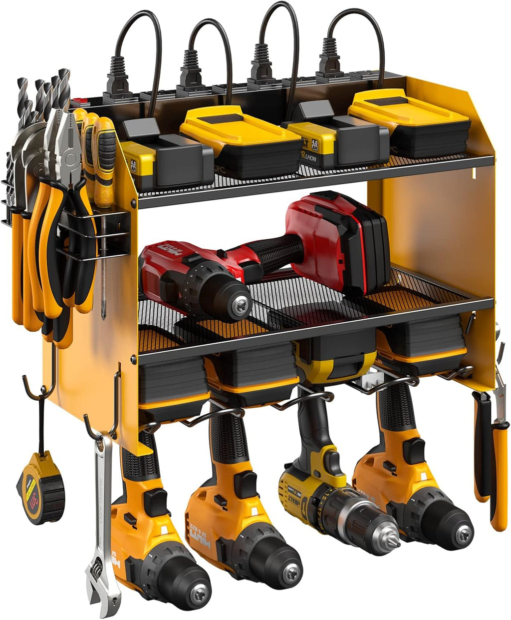 CCCEI Set Power Tool Organizer Wall Mount with Charging Station. Garage 4 Drill Storage Shelf with