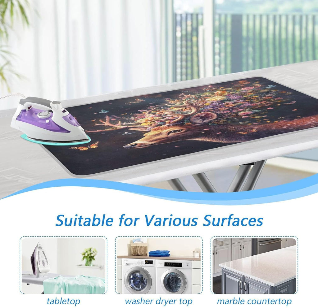 Deer with Butterfly Floral Ironing Mat Thickened Ironing Blanket Travel Portable Double-Side Using