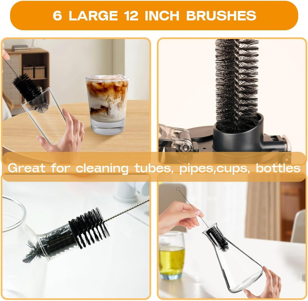 Straw Cleaner Brush Set,6 Piece 12" Long Pipe Tube Bottle Brushes for Cleaning Narrow Neck
