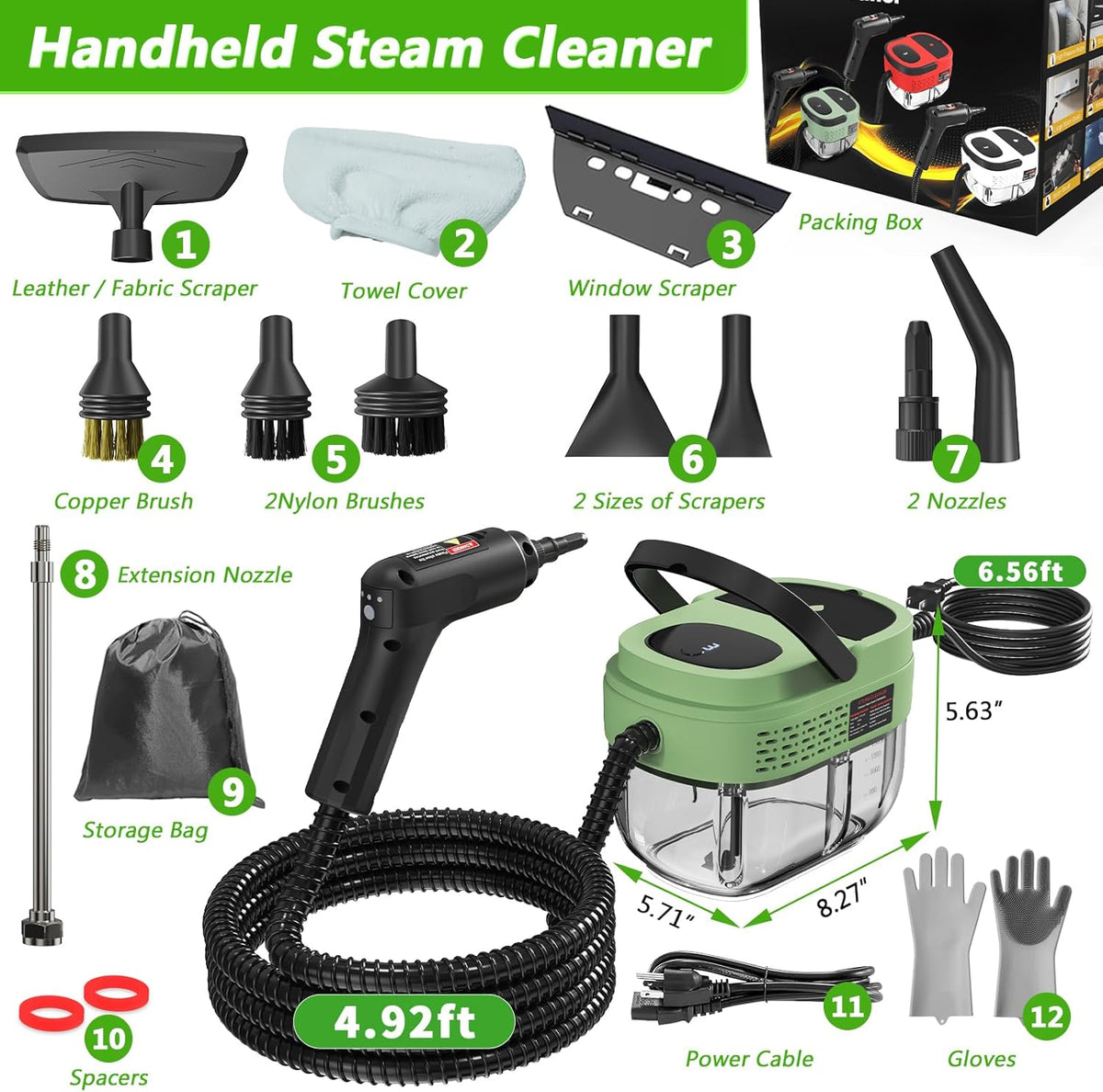 Handheld Steam Cleaner, 2500W High Pressure Steamer for Cleaning, Portable Steam Cleaner with 1.6L