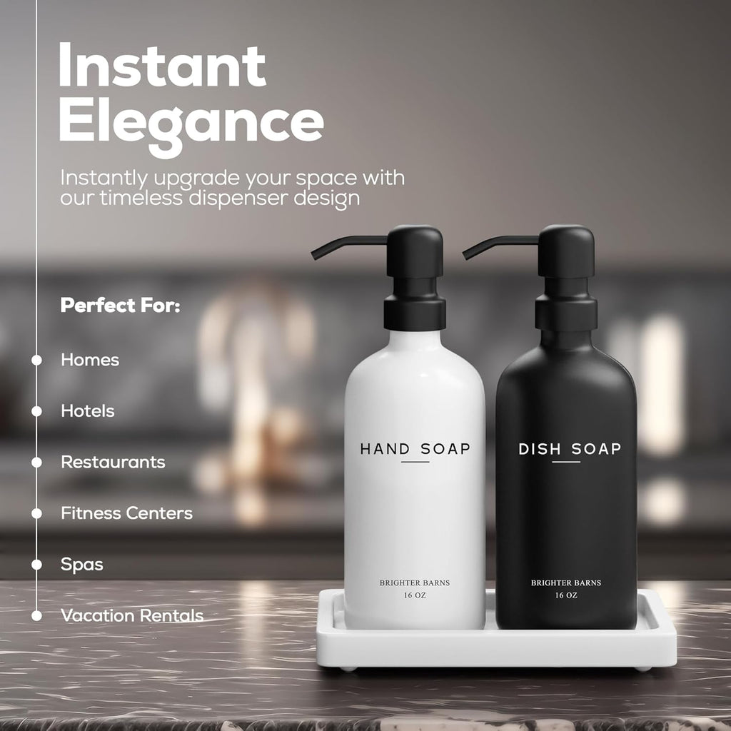 Luxury Glass Hand and Dish Soap Dispenser Set by Brighter Barns - Kitchen Soap Dispenser Set with