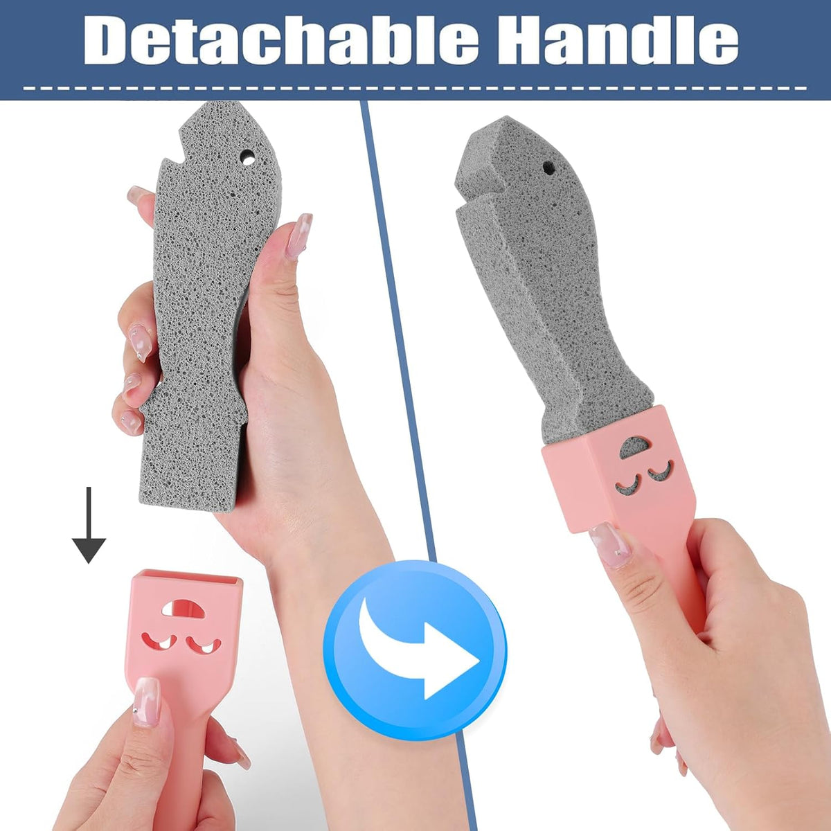 Navona 6 Pack Pumice Stone Scouring Sticks with 2 Universal Handles, Grey Pumice Stone for Cleaning