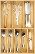 Fabsome Silverware Organizer for Kitchen Drawers, 2.5'' Deep 12.8'' Wide Bamboo Wood Flatware Tray