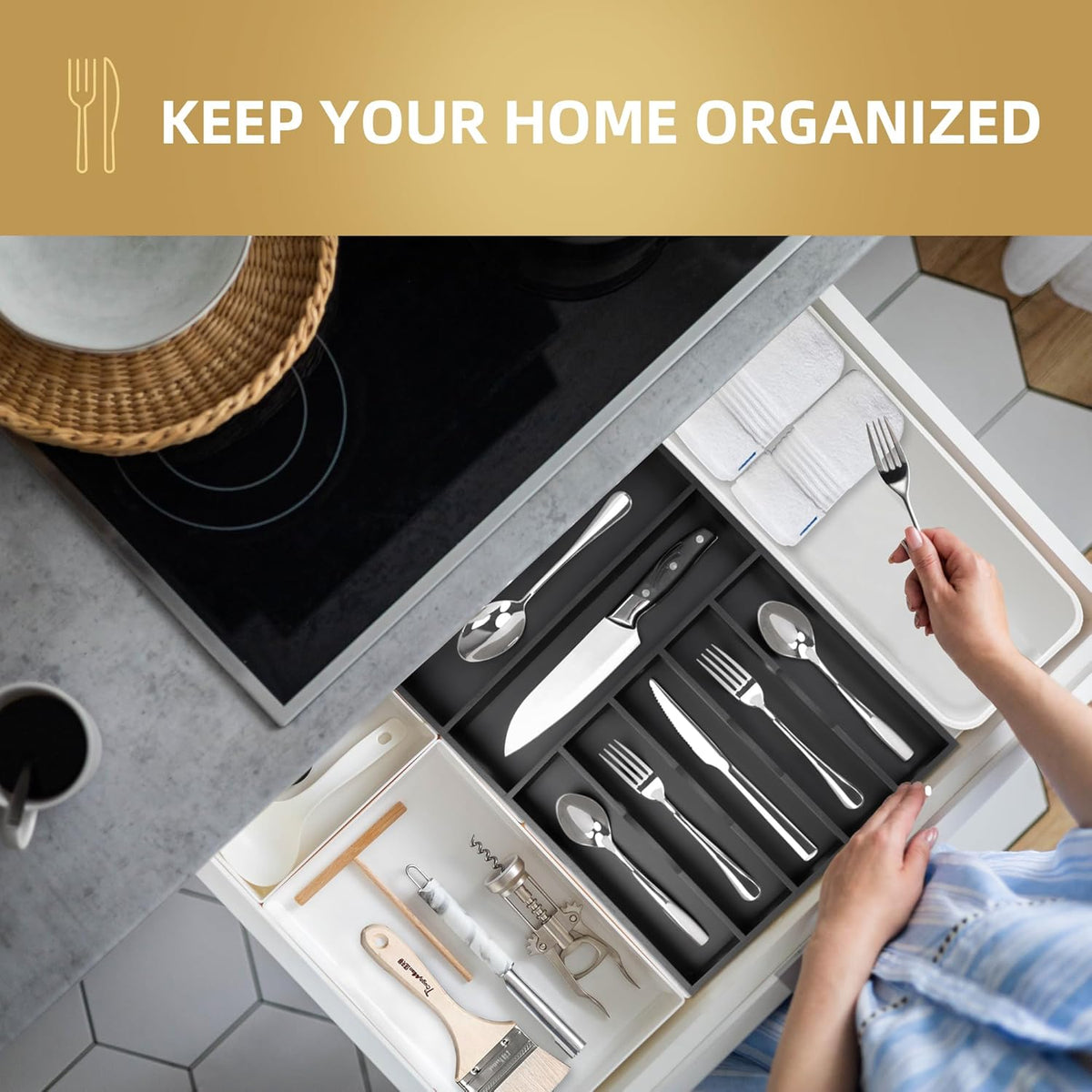 Silverware Organizer Bamboo Kitchen Drawer Organizer Utensil Organizer Silverware Holder Cutlery