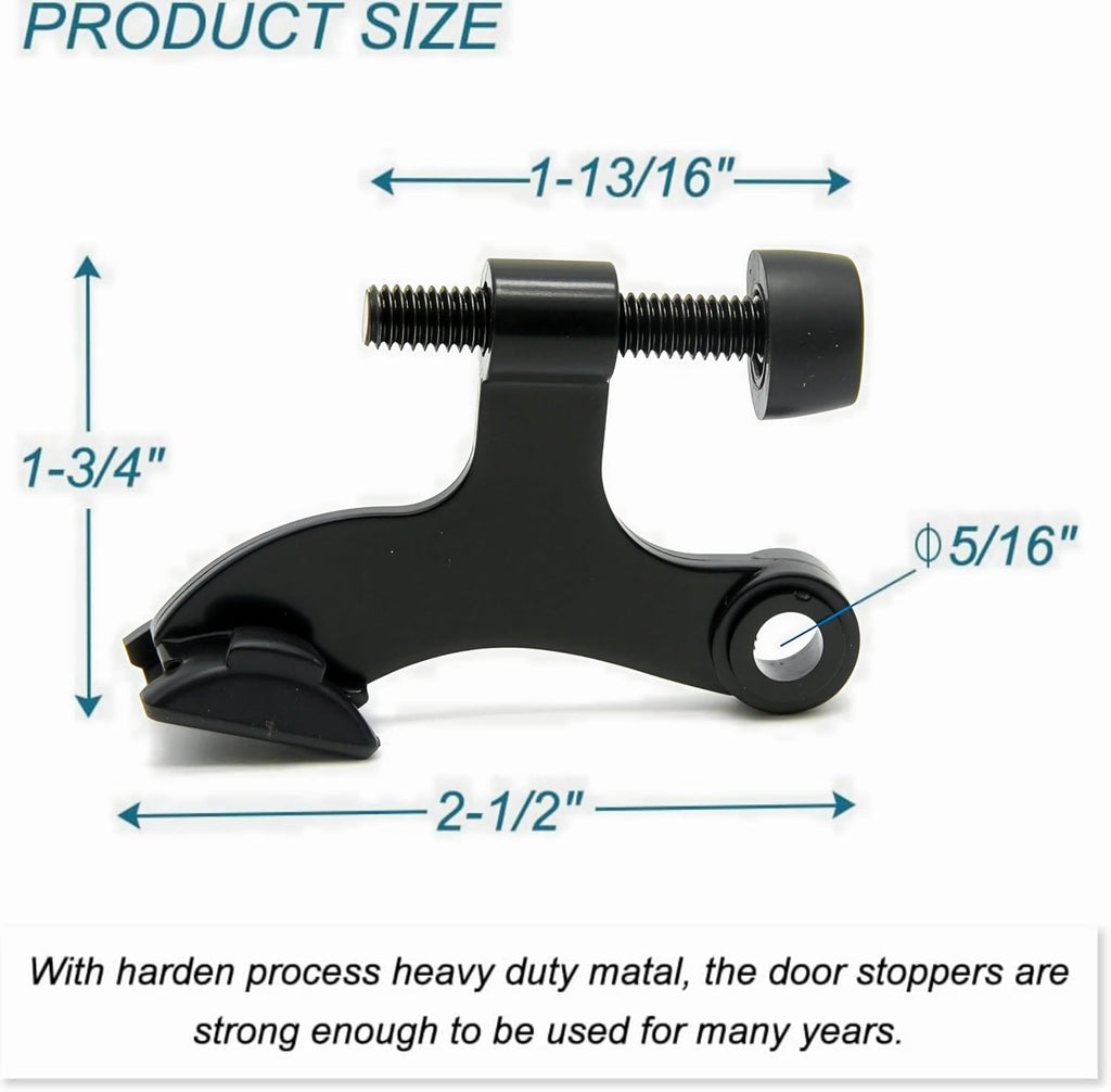 12 Pack Hinge Pin Black Door Stopper, Adjustable Heavy Duty Hinge Pin Door Stop with Black Rubber