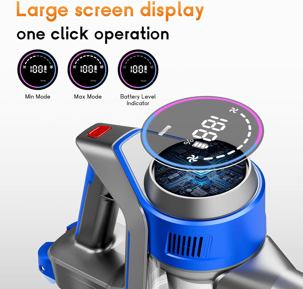 Cordless Vacuum Cleaner, 45Kpa Vacuum Cleaner for Home, 45Mins Stick Vacuums with Battery Display