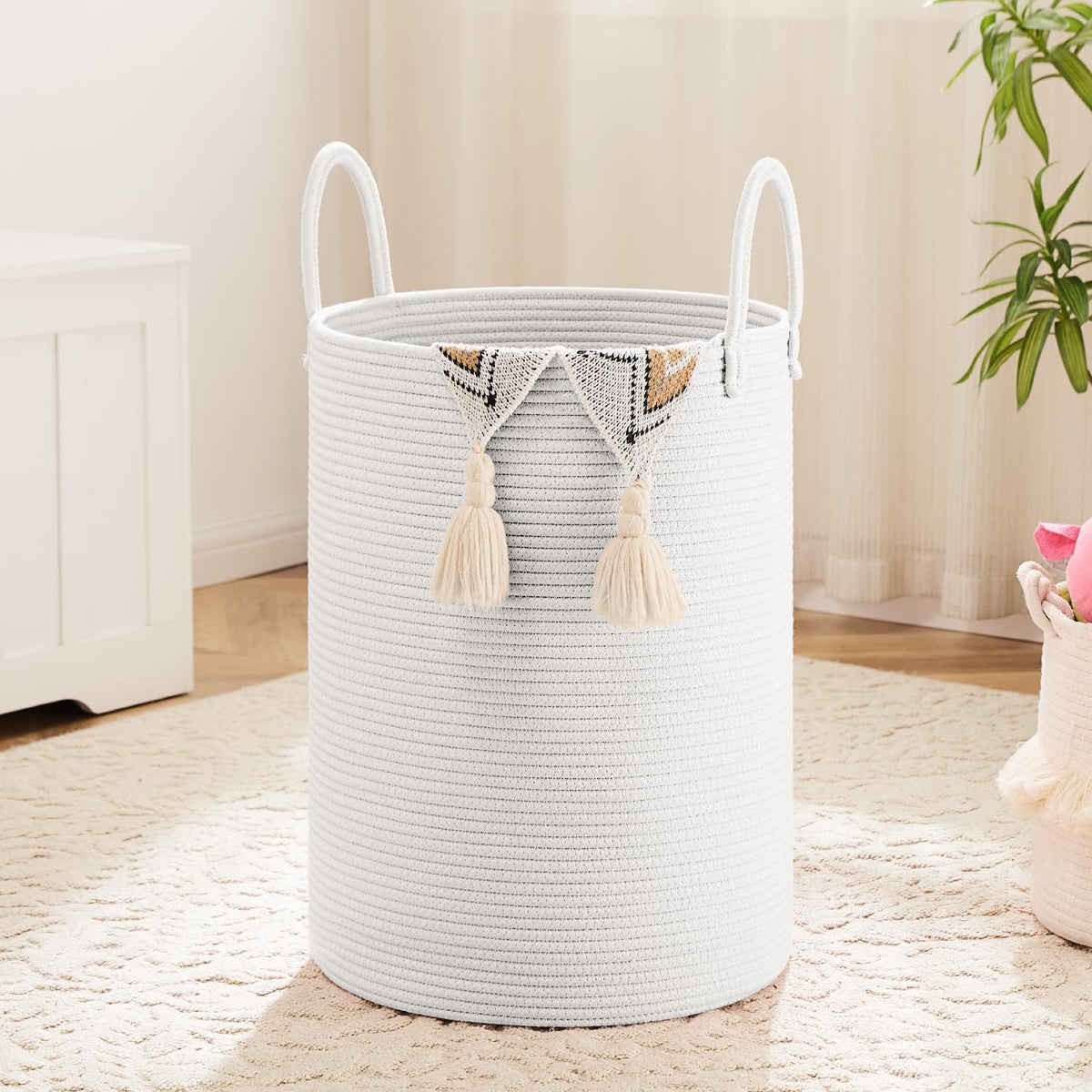 Laundry Basket,Woven Cotton Rope Laundry Hamper,100L for Decorative Storage of Dirty Clothes,Toys