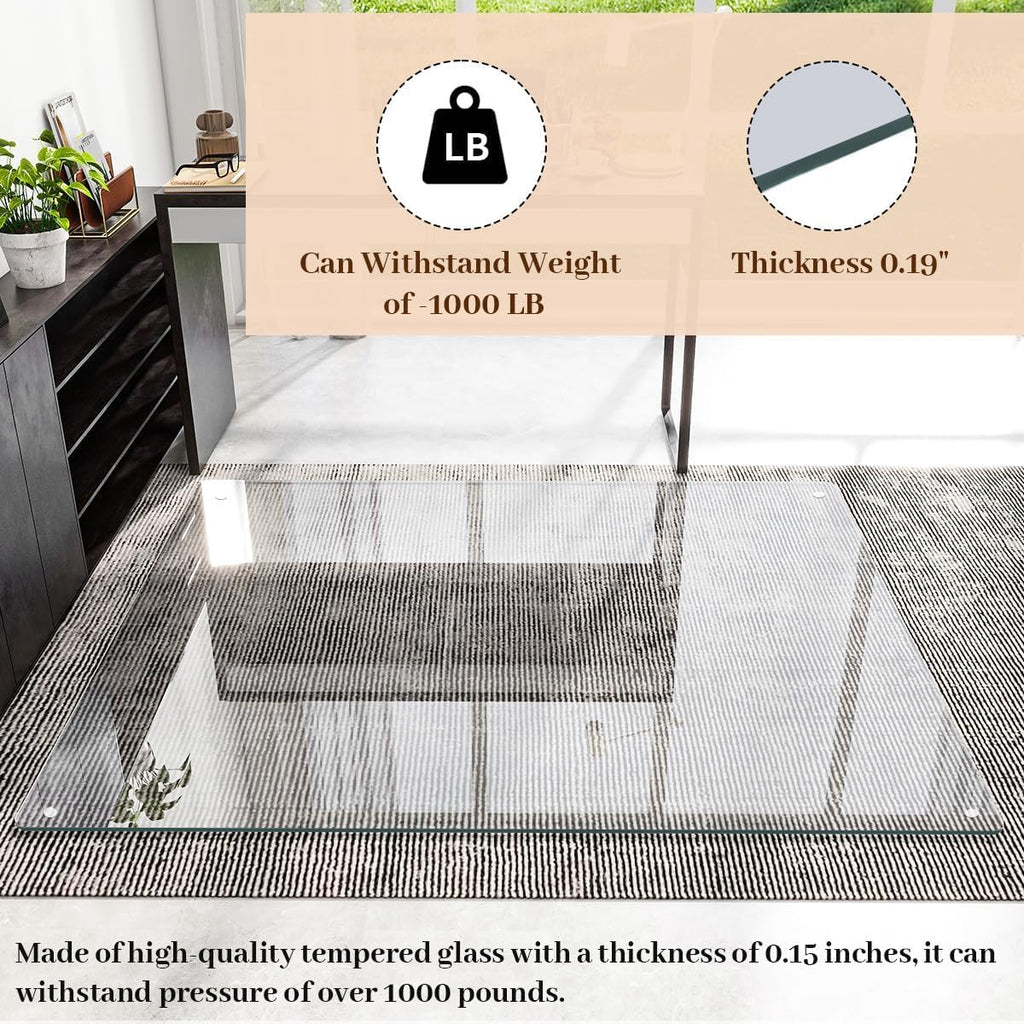 [Tempered Glass] 30" x 48" Glass Chair Mat, 1/5" Thick Office Chair Mat for Carpet or Hardwood