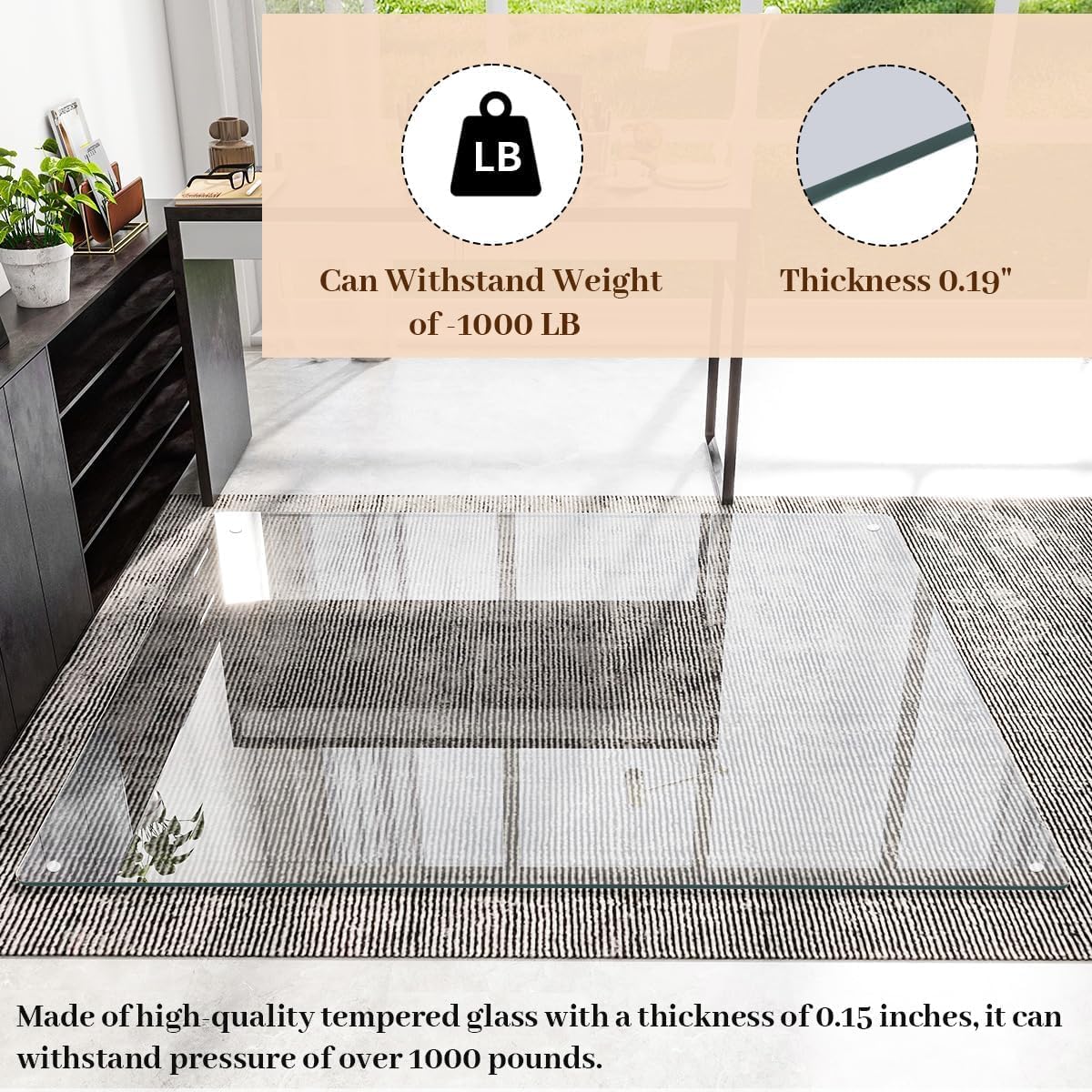 [Tempered Glass] 48" x 80" Glass Chair Mat, 1/5" Thick Office Chair Mat for Carpet or Hardwood