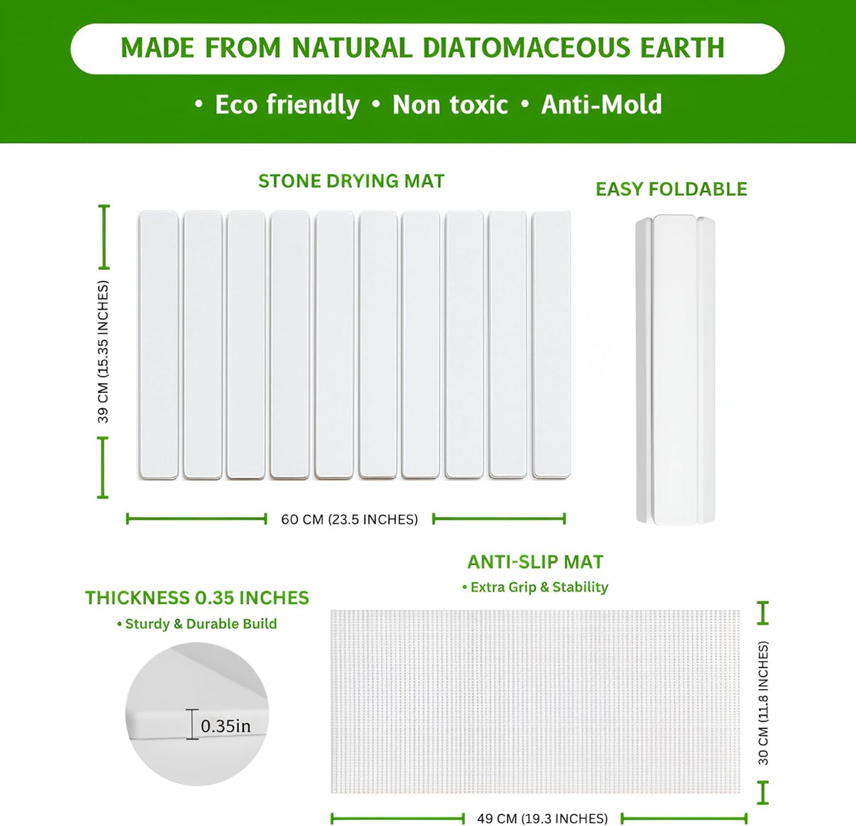 Stone Dish Drying Mat – Large 24×16 Quick Dry Stone Mat Kitchen, Diatomaceous Earth Dish Drying Mat