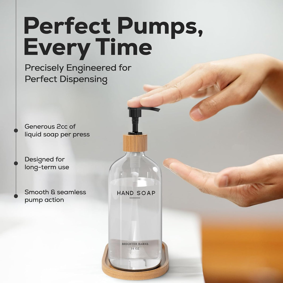 Glass Hand Soap Dispenser Bathroom Set by Brighter Barns - Hand Soap Dispenser for Kitchen Sink &