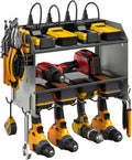 CCCEI Set Power Tool Organizer Wall Mount with Charging Station. Garage 4 Drill Storage Shelf with