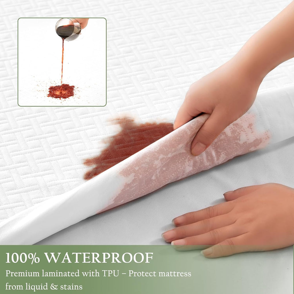 100% Waterproof Twin XL Mattress Protector, Breathable Bamboo Rayon Mattress Cover with 8”-21” Deep