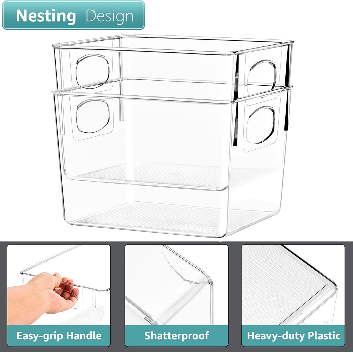 Sorbus 4 Pack Medium Clear Plastic Storage Bins, Clear Organizer Bins with Handle for Kitchen