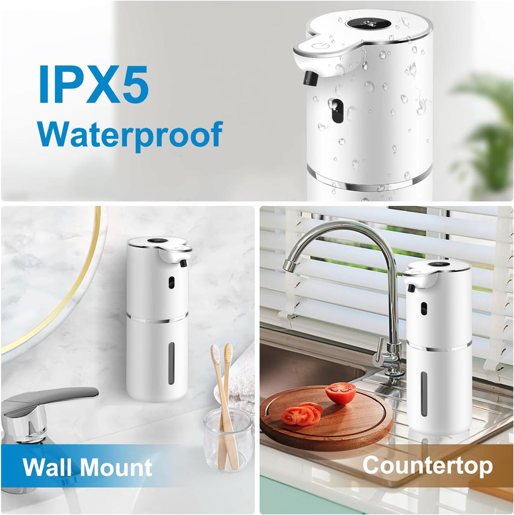 Automatic Liquid Soap Dispenser 12.8oz, Rechargeable & 6 Levels Soap Adjustable with Digital