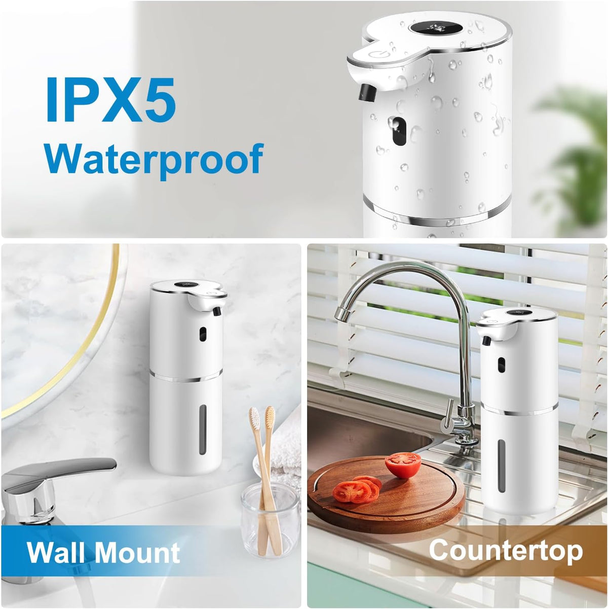 Automatic Foaming Soap Dispenser 12.8oz, Rechargeable & 6 Levels Foaming Adjustable with Digital