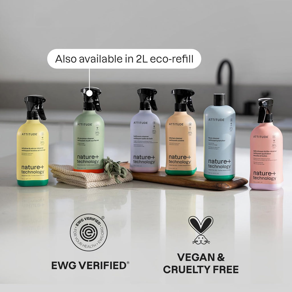 ATTITUDE All-Purpose Cleaner Spray, Natural Origin Ingredients, EWG Verified, Ammonia-Free, Removes