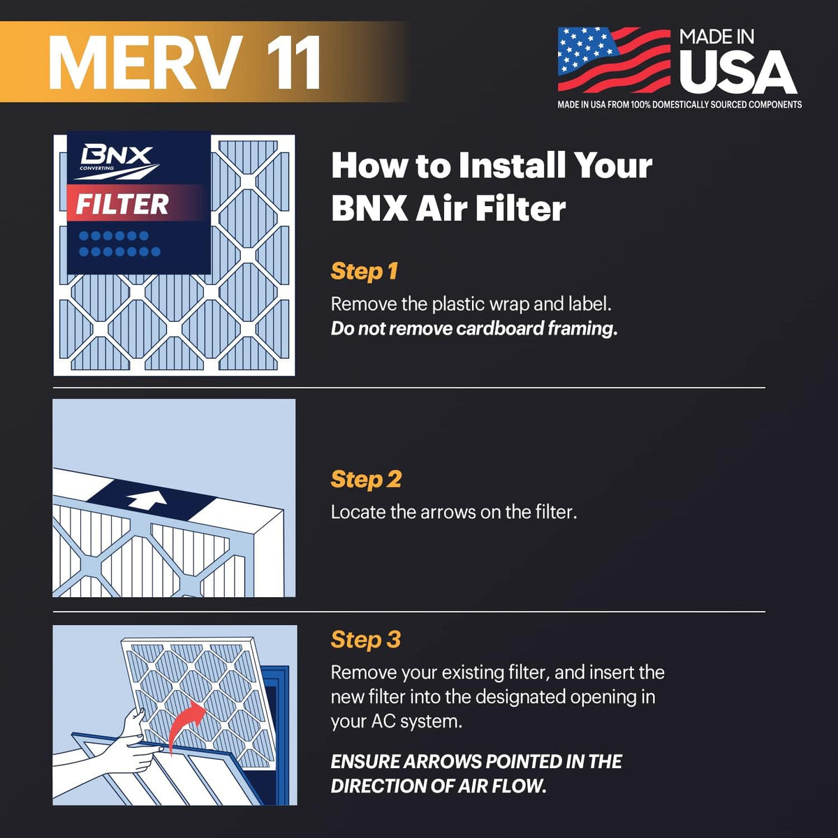 BNX TruFilter 18x20x1 Air Filter MERV 11 (6-Pack) - MADE IN USA - Allergen Defense Electrostatic
