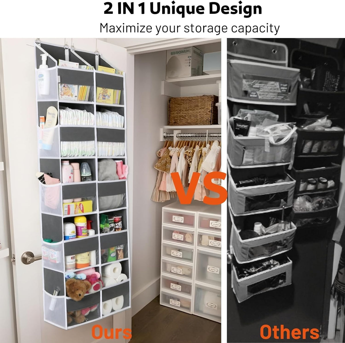 Over the Door Organizer 5 Tiers, Extra Large Behind Door Storage of 10 Compartments, 80 lbs Weight
