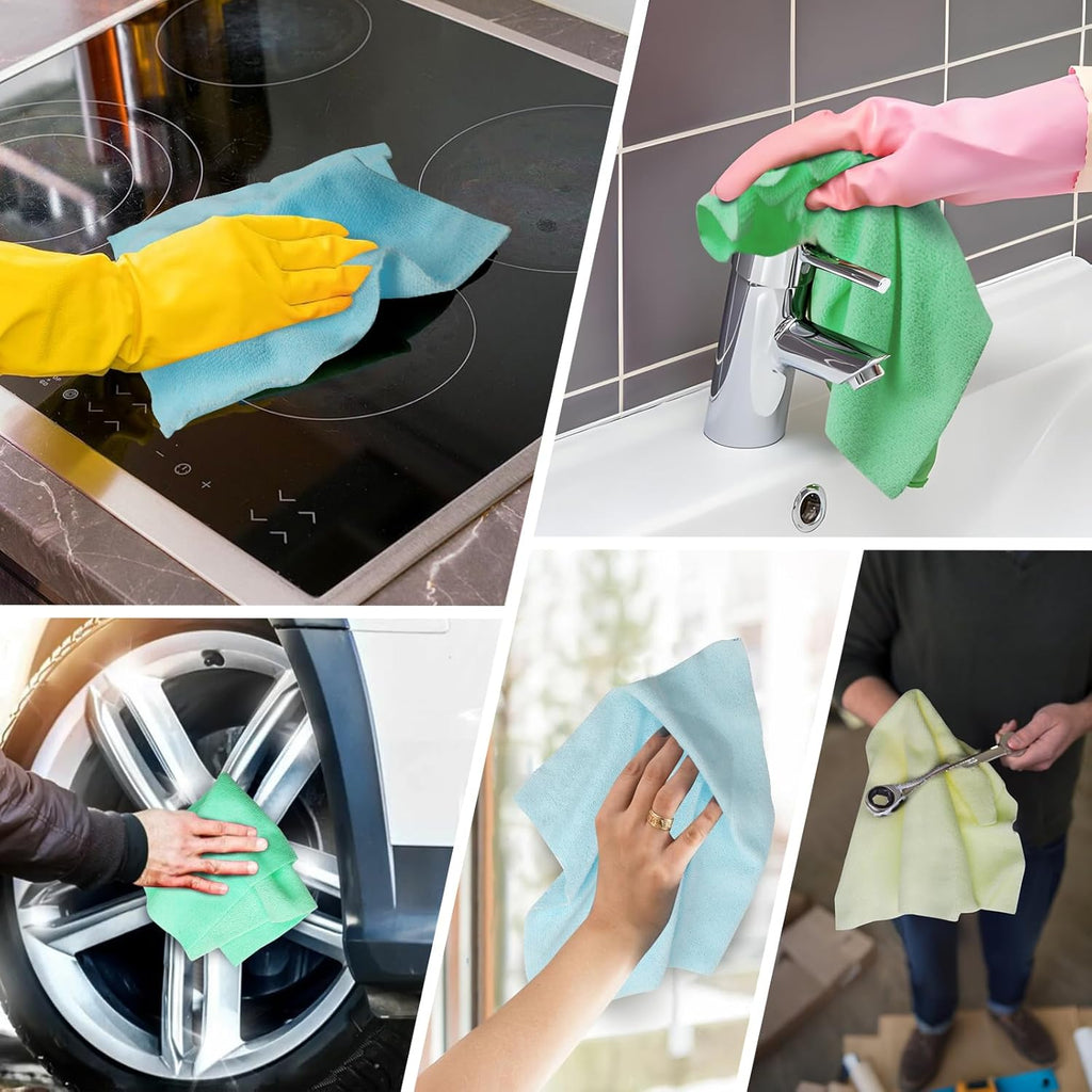 Shop Towels – 50 Pack Edgeless Microfiber Cleaning Cloths, Lint-Free & Reusable Rags for Car
