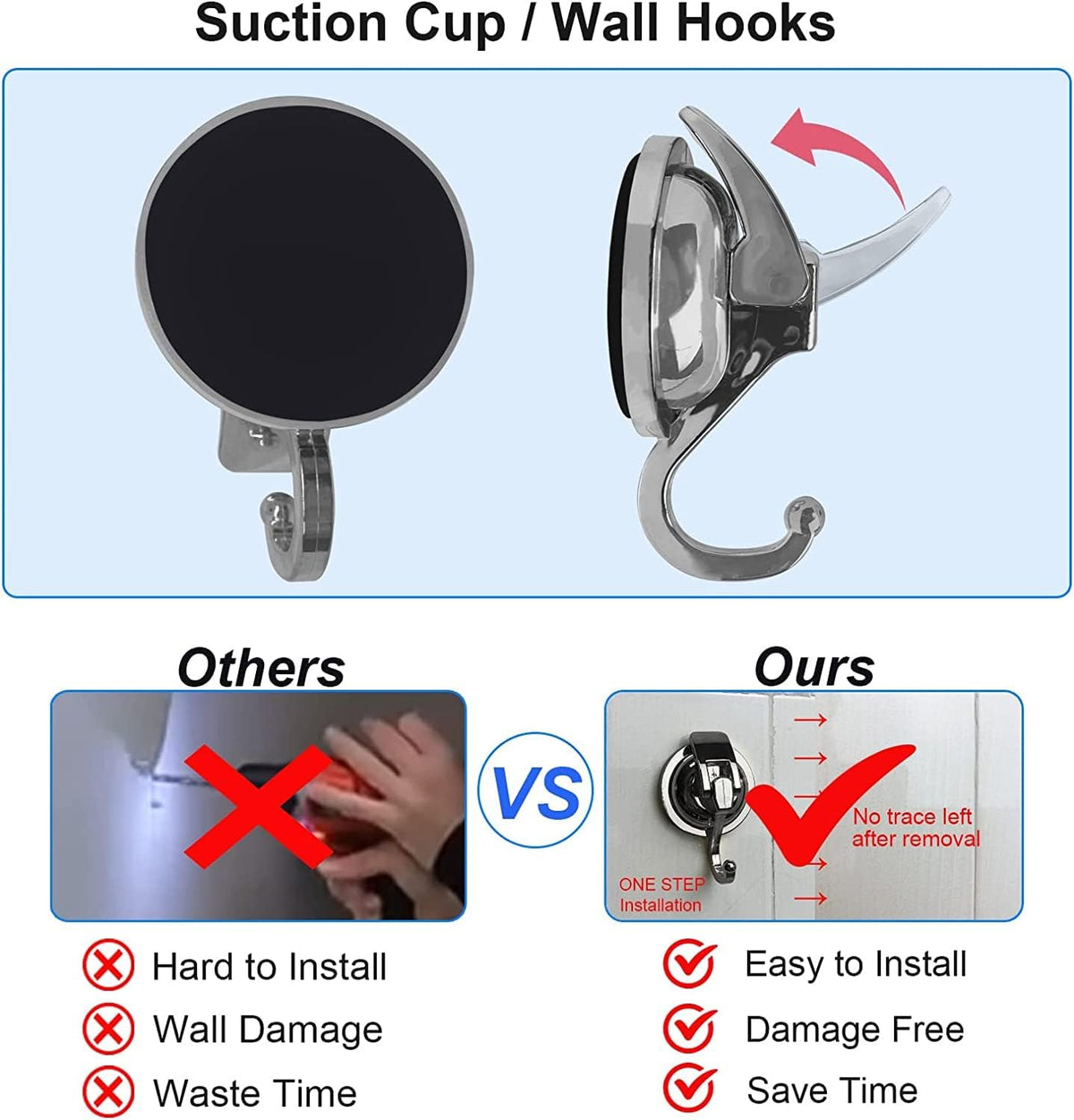 Heavy Duty Suction Cup Hooks for Shower, Bathroom Robe - Vacuum Glass Hooks, Reusable, No Hole