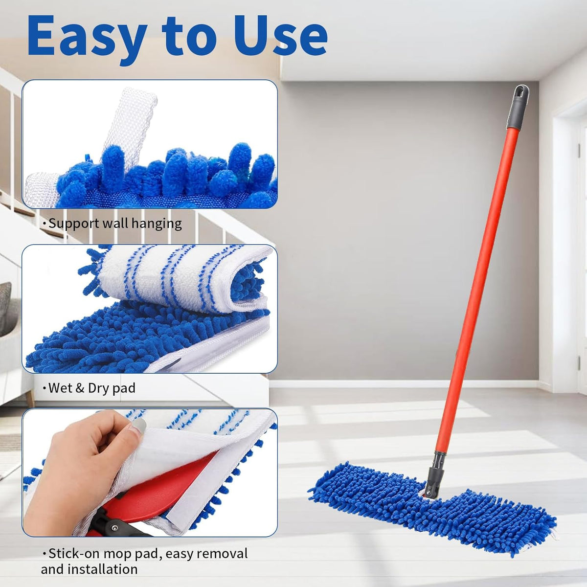 2 Pack Flip Mop Refills Compatible with O Cedar Mop, Flat Dust Mop Head Replacement for Dry & Wet