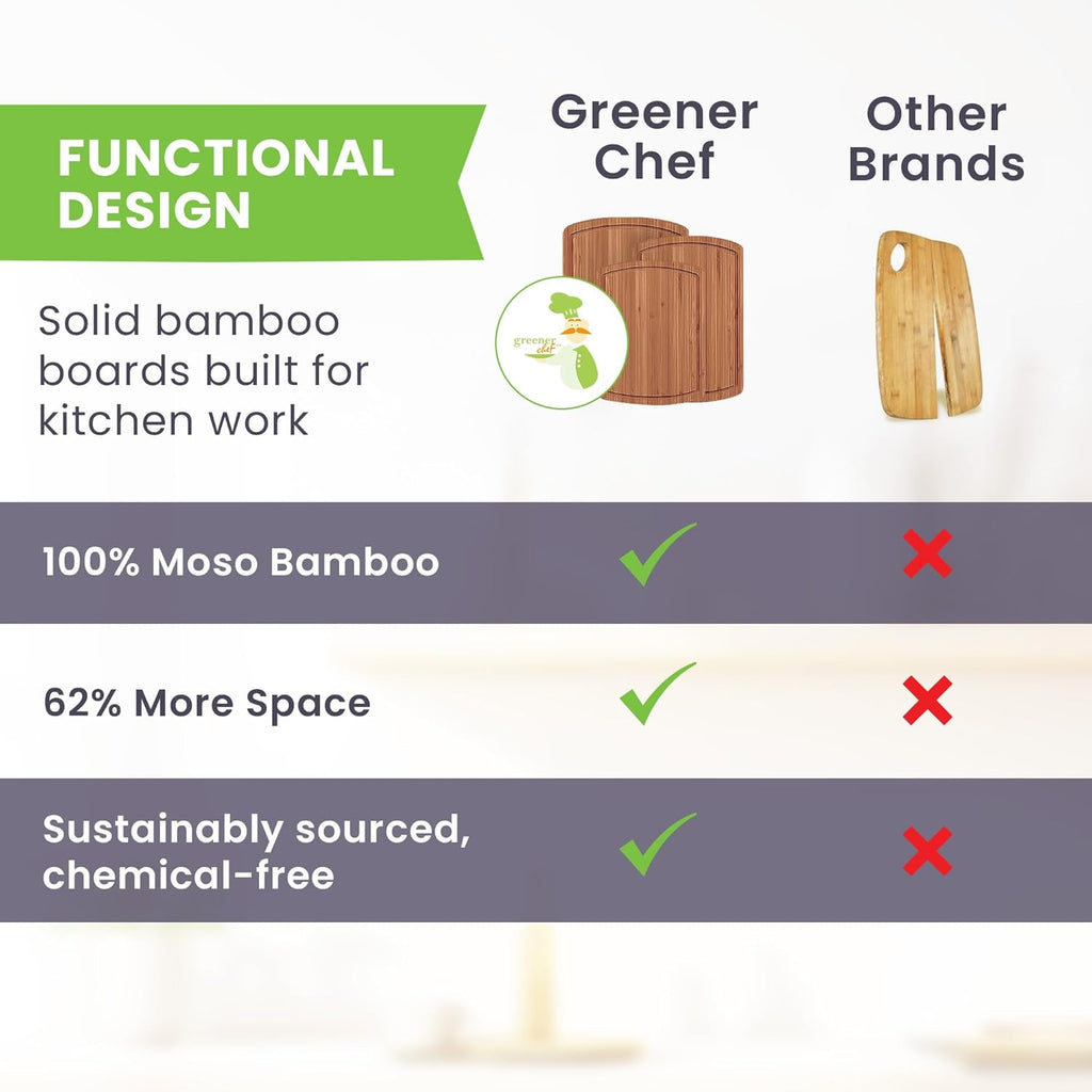 Bamboo Wooden Cutting Board Set of 3 - Used to Chop Veggies, Carve Meat, Present Charcuterie at