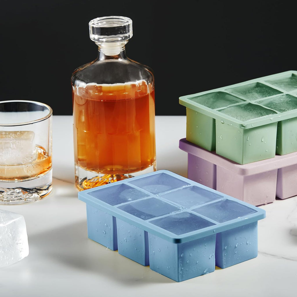 Nax Caki Ice Cube Trays 3 Pack - Large Size Silicone Ice Cube Molds(3 color) for Whiskey Ice Cube