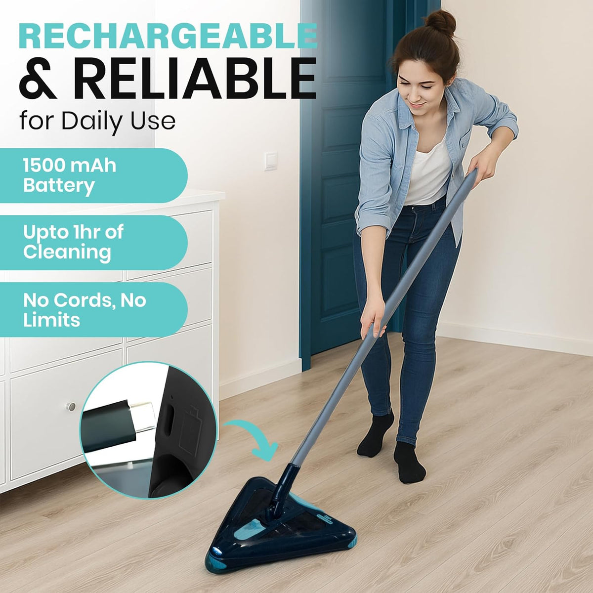 Zippi Sweeper Max - 2025 Version Lightweight Sweeper, Triangular Design Allows for Sweeping in