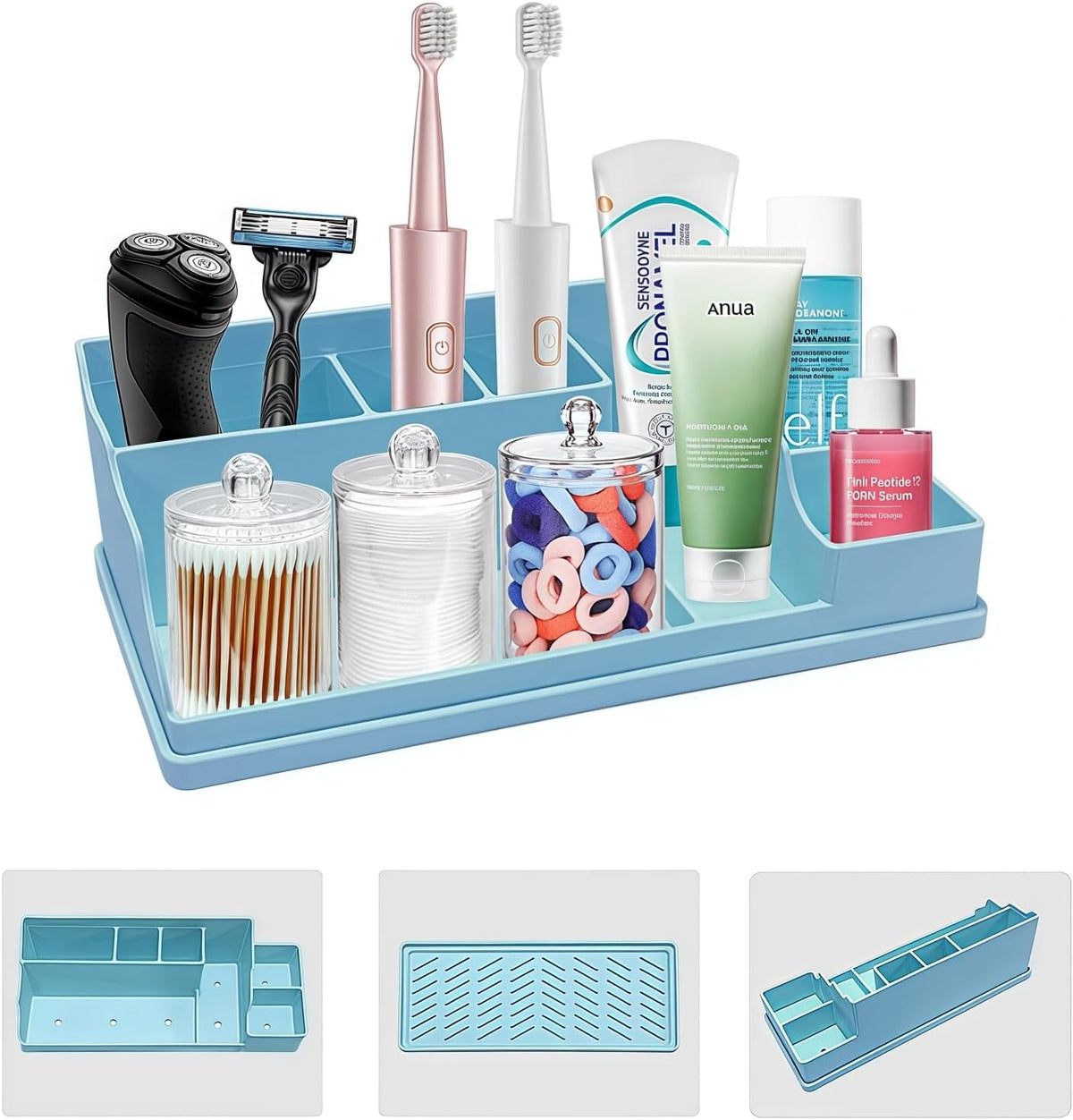 Silicone Multifunctional Bathroom Organizer Countertop,7Compartment Silicone Cosmetics Storage